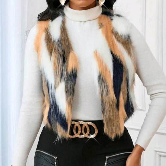 Contrast Color Sleeveless Regular Winter Coat - Picture 3 of 4